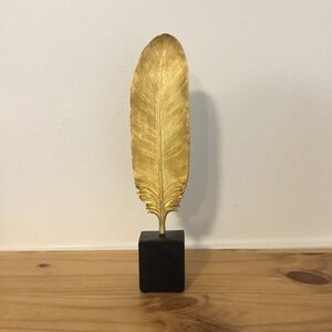 Gold Feather Home Decor Table or Desk Accent Home Accessories Black Square Base